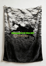 Versace Black and White Gold Underwater Horse Print Flannel Sofa Throw Blanket IMG_1405
